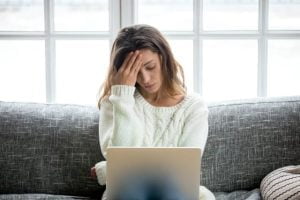 Sad Woman Laptop Depressed Home Sofa مجلة نقطة العلمية